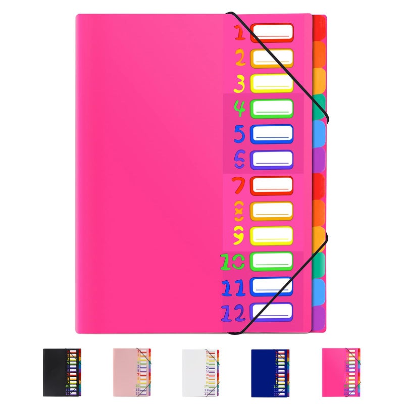 Mafegu 24 Pockets Expanding File Folder Organizer,Accordion File Organizer,A4 Letter Size,Rainbow Tab, for Home/Office/School Document Organizer (Rose Pink) - Image 1