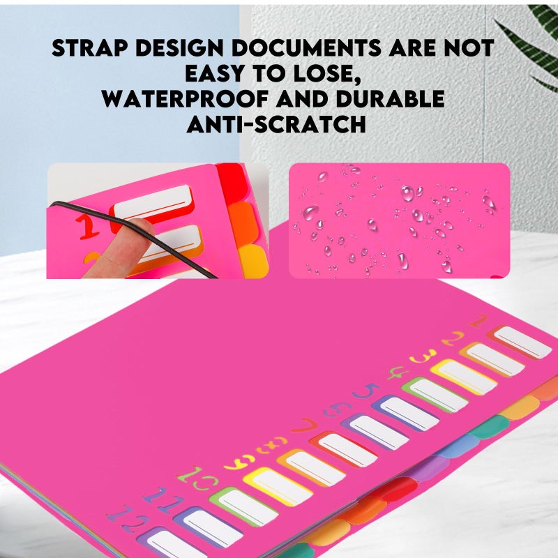 Mafegu 24 Pockets Expanding File Folder Organizer,Accordion File Organizer,A4 Letter Size,Rainbow Tab, for Home/Office/School Document Organizer (Rose Pink) - Image 2