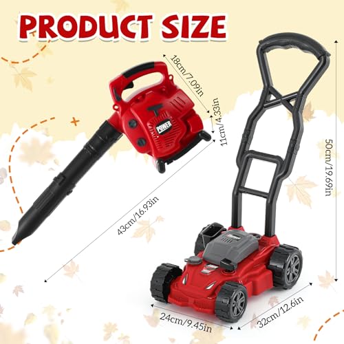 Arrowbash 2 Pcs Toy Gardening Tool Set for Kids Leaf Blower Push Lawn Mower Battery Powered Gardening Tool Set with Lights and Sounds Christmas Birthday Gift for Boys Girls - Image 5