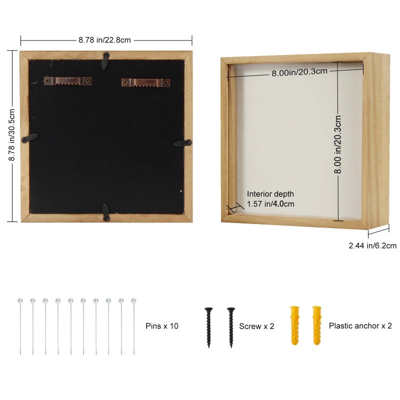 TJMOREE TJ.MOREE Shadow Box Frame 8 x 8 Shadowbox Display Case Picture Frame Memorabilia Wedding Bouquet Flowers Medals Military Photos Memory Box - Wood - Image 4