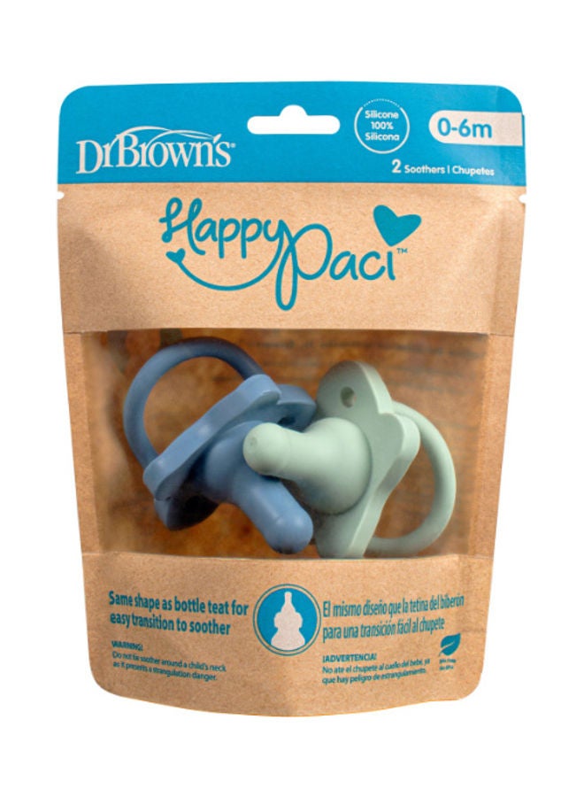 Dr. Brown’s Happypaci Silicone One-Piece Soother - 0-6M, Blue And Green, 2-Pack - Image 1