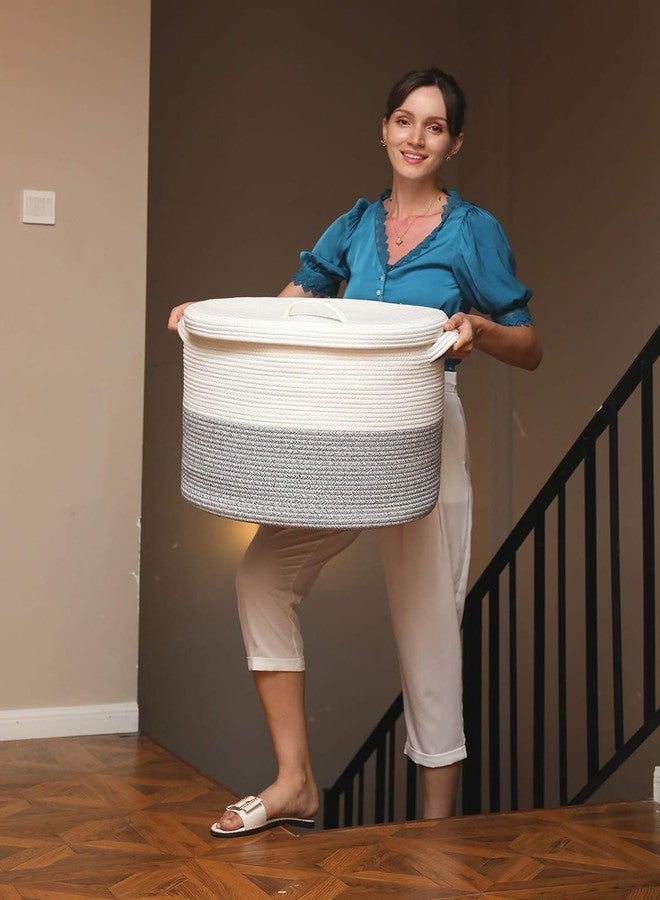 HOME FIESTA THE FIRST HOME DECOR Storage Basket with Lid, Cotton Rope Storage Baskets, Laundry Hamper, Toy Bin, for Toys Towels Blankets Storage in Living Room Baby Nursery (LD13) - Image 5