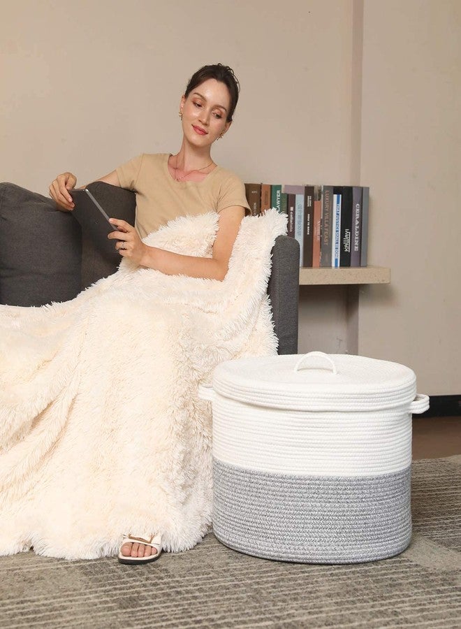 HOME FIESTA THE FIRST HOME DECOR Storage Basket with Lid, Cotton Rope Storage Baskets, Laundry Hamper, Toy Bin, for Toys Towels Blankets Storage in Living Room Baby Nursery (LD13) - Image 3
