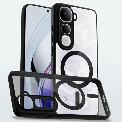 Pikkme Back Cover for Vivo Y400 5G Compatible with Mag-Safe | Shockproof Design | Hard Transparent Back Case (Black Mag-Safe) - Image 1