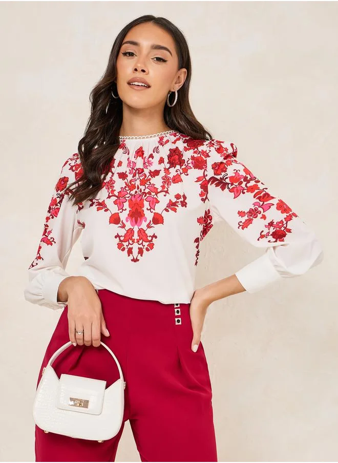 ستايلي Floral Print High Neck Regular Fit Blouse