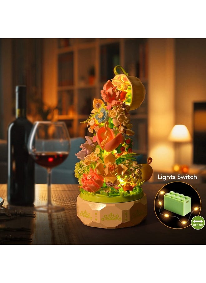 Hogokids Flowers Music Box Building Set With Light Creative Bouquet Botanical Rotating Music Box Building Blocks Kits ; Diy Artificial Flower Plant Decor Gift For Adults Kids Girls Ages 6+ (575 Pcs)  - Image 5