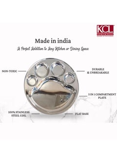 KCL KCL Stainless Steel Round Plate - 4 Partition Divided, Lunch/Dinner/Bhojan/Thali Plates - 1 Unit - Diameter - 12 Inches  - Image 2
