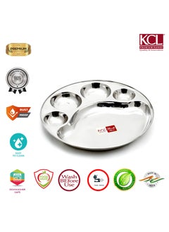 KCL KCL Stainless Steel Round Plate - 4 Partition Divided, Lunch/Dinner/Bhojan/Thali Plates - 1 Unit - Diameter - 12 Inches  - Image 3
