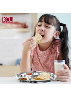 KCL KCL Stainless Steel Round Plate - 4 Partition Divided, Lunch/Dinner/Bhojan/Thali Plates - 1 Unit - Diameter - 12 Inches  - Image 5