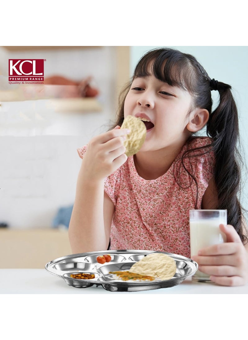 KCL KCL Stainless Steel Round Plate - 4 Partition Divided, Lunch/Dinner/Bhojan/Thali Plates - 1 Unit - Diameter - 12 Inches  - Image 5
