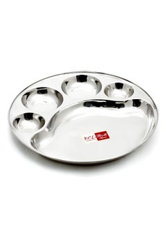 KCL KCL Stainless Steel Round Plate - 4 Partition Divided, Lunch/Dinner/Bhojan/Thali Plates - 1 Unit - Diameter - 12 Inches  - Image 1