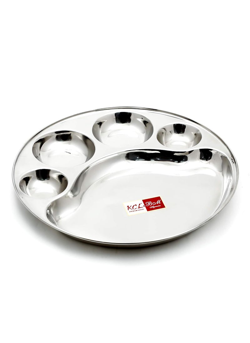KCL KCL Stainless Steel Round Plate - 4 Partition Divided, Lunch/Dinner/Bhojan/Thali Plates - 1 Unit - Diameter - 12 Inches  - Image 1