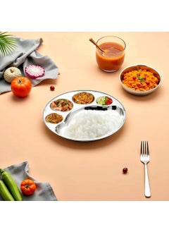 KCL KCL Stainless Steel Round Plate - 4 Partition Divided, Lunch/Dinner/Bhojan/Thali Plates - 1 Unit - Diameter - 12 Inches  - Image 4