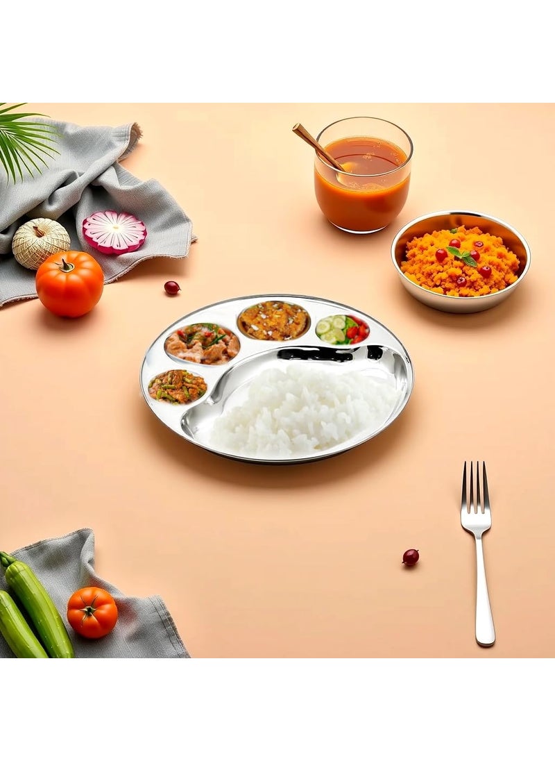 KCL KCL Stainless Steel Round Plate - 4 Partition Divided, Lunch/Dinner/Bhojan/Thali Plates - 1 Unit - Diameter - 12 Inches  - Image 4