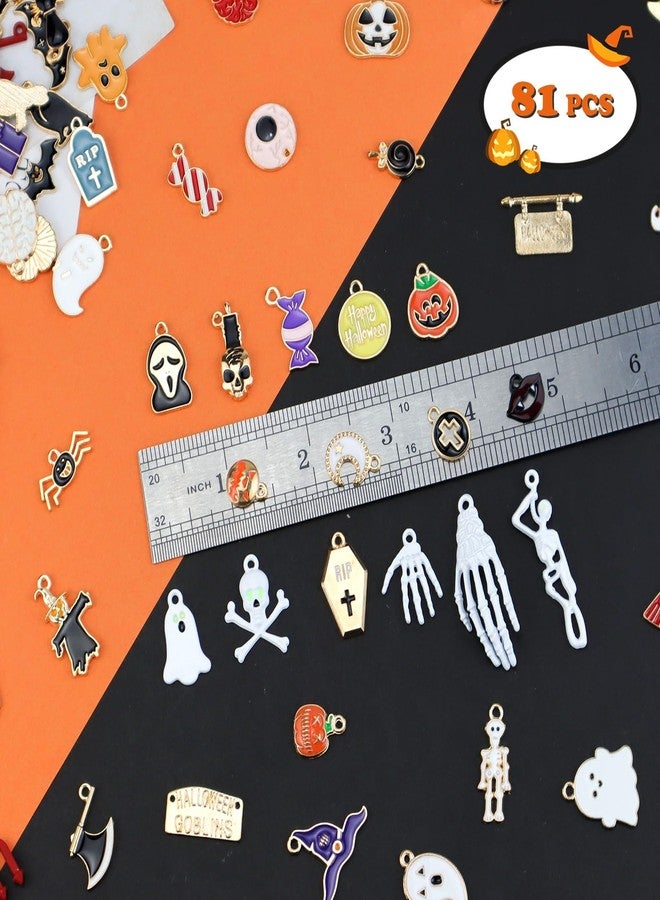 JIALEEY 81PCS Halloween Charms, Wholesale Bulk Lots Hallowmas Skull Skeleton Charms Mixed Gold Plated Enamel Halloween Mask Pendants DIY for Jewelry Making and Crafting - Image 4