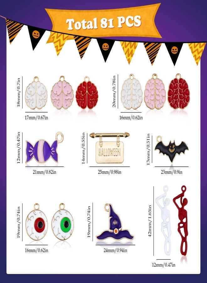 JIALEEY 81PCS Halloween Charms, Wholesale Bulk Lots Hallowmas Skull Skeleton Charms Mixed Gold Plated Enamel Halloween Mask Pendants DIY for Jewelry Making and Crafting - Image 2