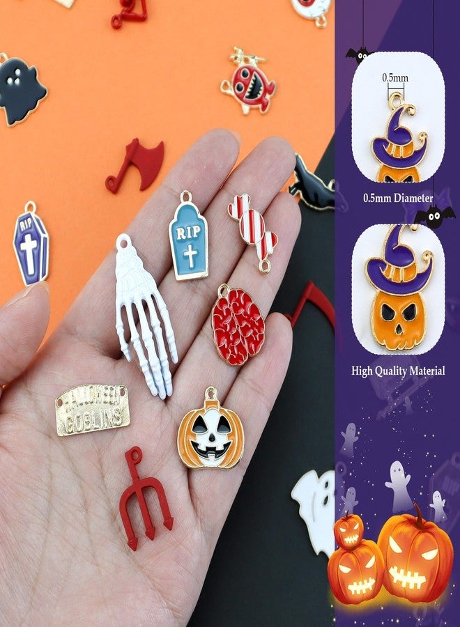 JIALEEY 81PCS Halloween Charms, Wholesale Bulk Lots Hallowmas Skull Skeleton Charms Mixed Gold Plated Enamel Halloween Mask Pendants DIY for Jewelry Making and Crafting - Image 3