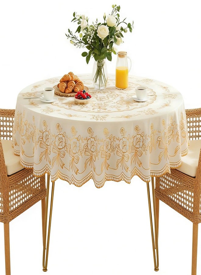 Jeloris Round Waterproof Vinyl Tablecloth, Gold Floral 50 Inch - Spillproof Wipeable PVC Table Cover for Dining, Kitchen, Party, Daily Use - Image 1