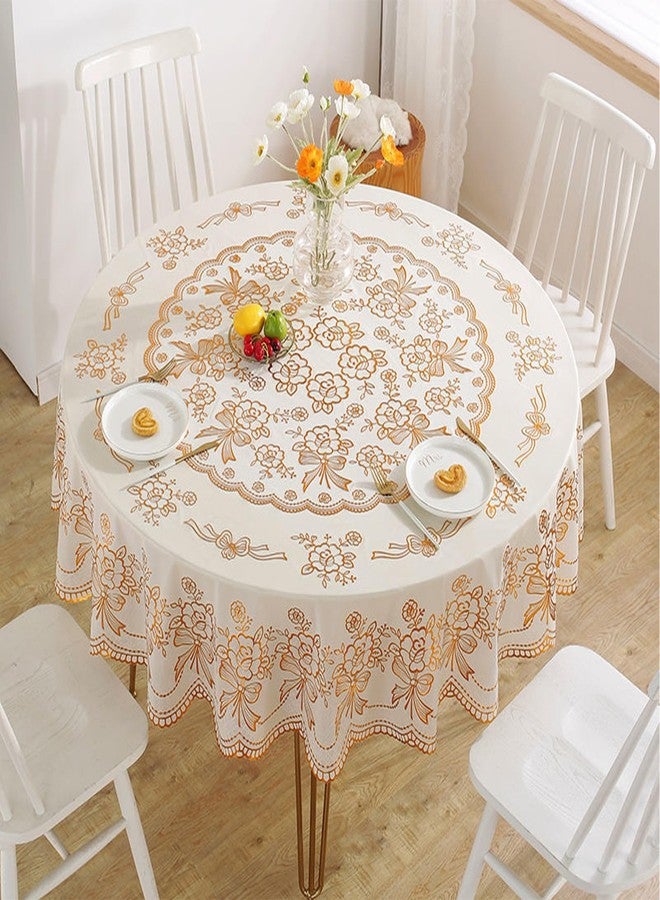 Jeloris Round Waterproof Vinyl Tablecloth, Gold Floral 50 Inch - Spillproof Wipeable PVC Table Cover for Dining, Kitchen, Party, Daily Use - Image 5