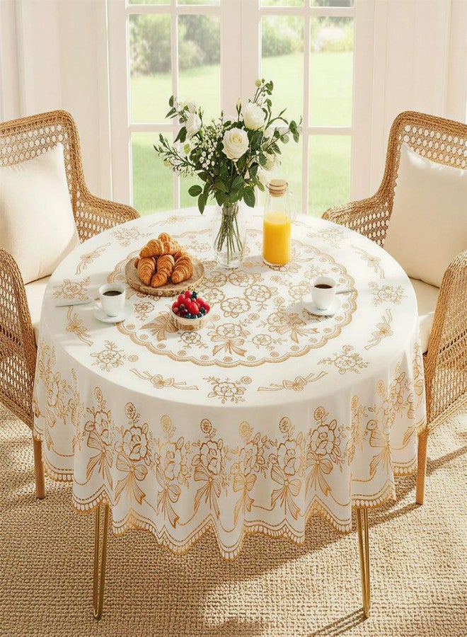 Jeloris Round Waterproof Vinyl Tablecloth, Gold Floral 50 Inch - Spillproof Wipeable PVC Table Cover for Dining, Kitchen, Party, Daily Use - Image 2