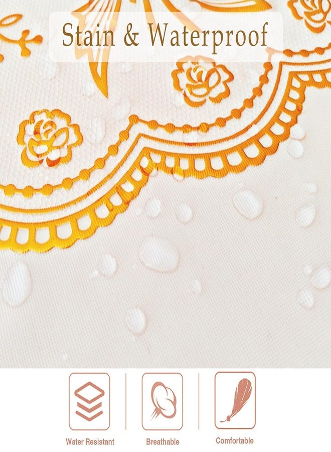 Jeloris Round Waterproof Vinyl Tablecloth, Gold Floral 50 Inch - Spillproof Wipeable PVC Table Cover for Dining, Kitchen, Party, Daily Use - Image 3