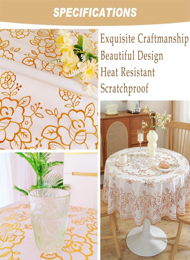 Jeloris Round Waterproof Vinyl Tablecloth, Gold Floral 50 Inch - Spillproof Wipeable PVC Table Cover for Dining, Kitchen, Party, Daily Use - Image 4
