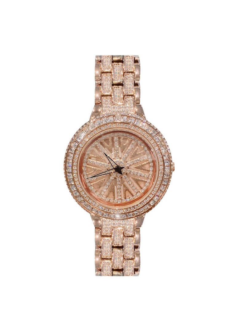 AROAQ - Rotating Women Steel Band Watch, Hand Set With Diamonds Bright and Light Luxury  Personalized Full Diamond Watch - Image 1