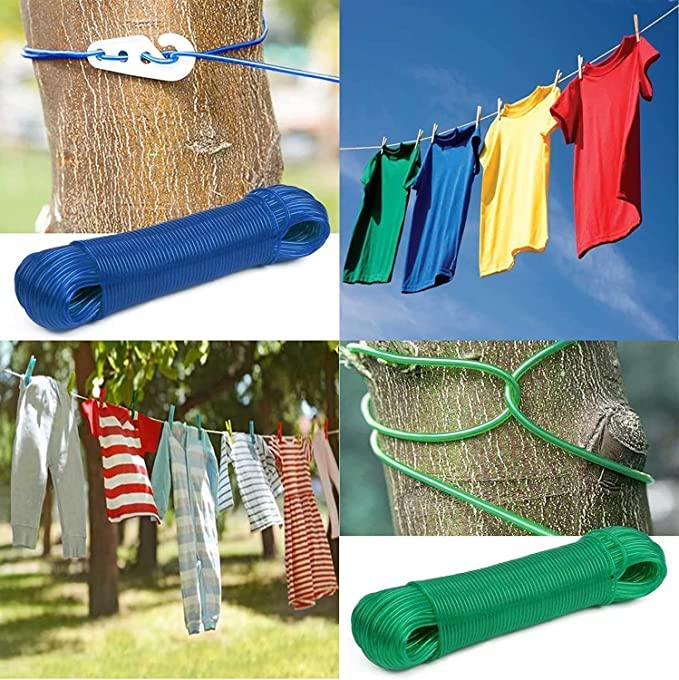 Dropware 20 Meter PVC Coated Steel Anti-Rust Wire Rope for Drying Clothes/Clothesline with 2 Plastic Hooks (Multicolor) – Pack of 5 - Image 4