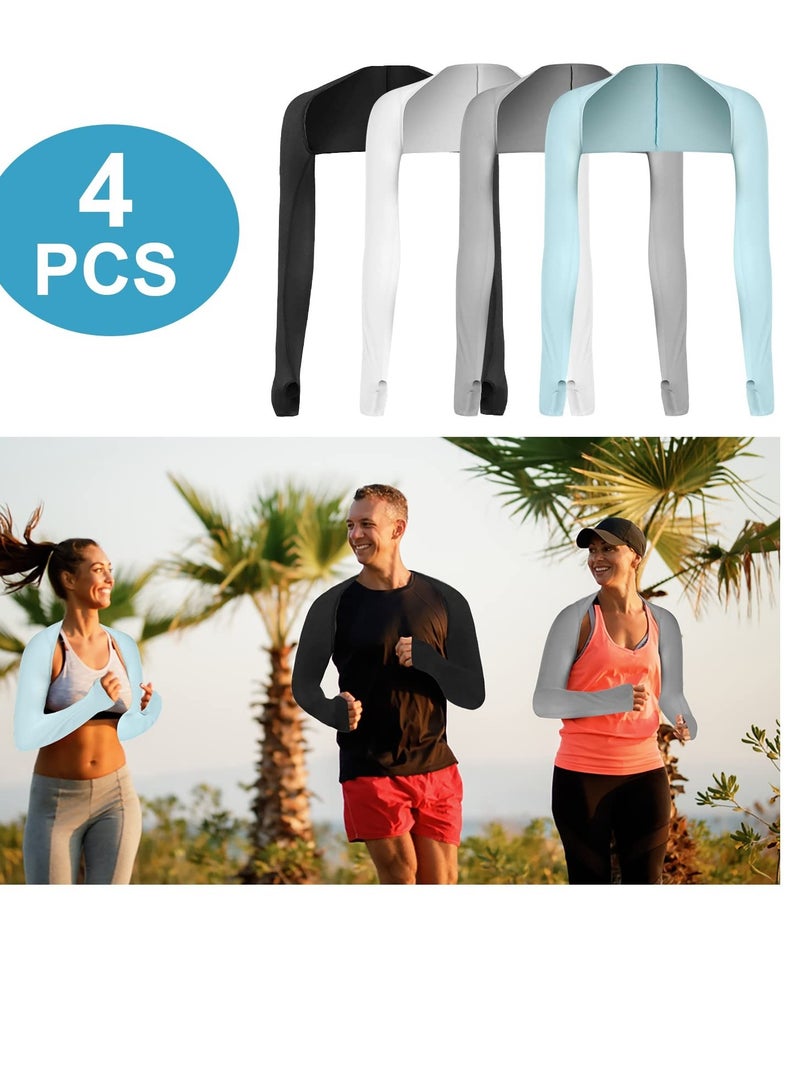 SYOSI 4 Pieces Cooling Shawl Arm Sleeves Sun Uv Protection Cooler Shrug, Comfortable & Breathable Anti-UV Arm Sleeves for Women with Finger Holes for Driving Golfing Fishing Running Cycling Outdoor Activity - Image 1