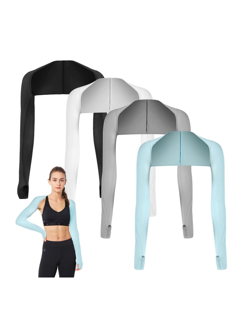 SYOSI 4 Pieces Cooling Shawl Arm Sleeves Sun Uv Protection Cooler Shrug, Comfortable & Breathable Anti-UV Arm Sleeves for Women with Finger Holes for Driving Golfing Fishing Running Cycling Outdoor Activity - Image 2