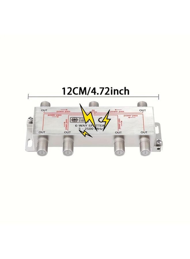 Heavy Duty 6 Way Coaxial Cable Splitter RG6 Compatible Silvery Color For Satellite Cable TV Internet - Image 3