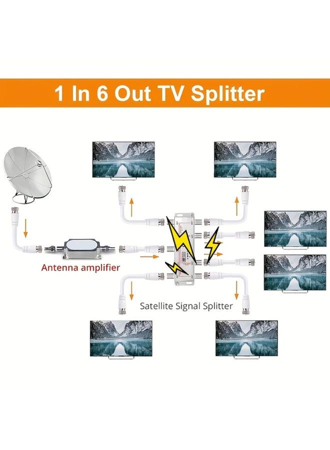 Heavy Duty 6 Way Coaxial Cable Splitter RG6 Compatible Silvery Color For Satellite Cable TV Internet - Image 4