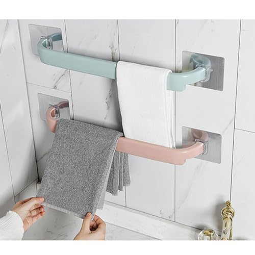 MEZON No Drill Needed Plastic Towel Holder Wall Mounted Rack Shelf Self-Adhesive Cloth Hanging Hanger Bathroom Tool Rack (Random Color) (2) - Image 1