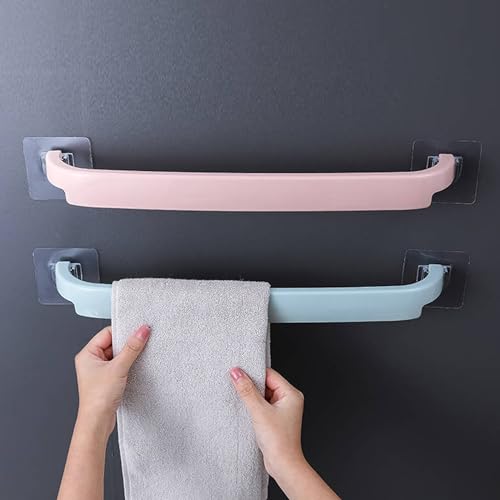 MEZON No Drill Needed Plastic Towel Holder Wall Mounted Rack Shelf Self-Adhesive Cloth Hanging Hanger Bathroom Tool Rack (Random Color) (2) - Image 3