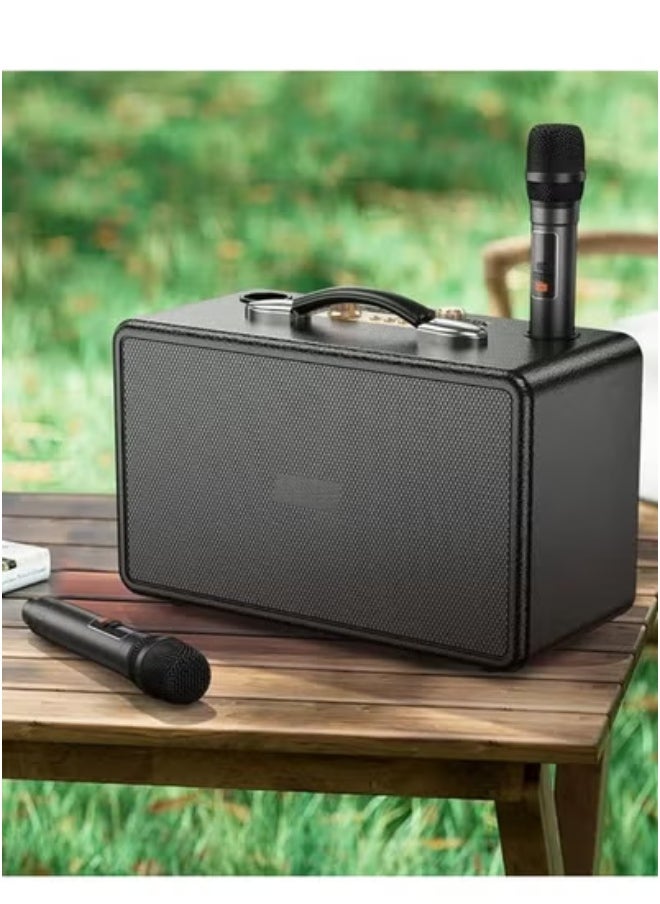 60W Portable Bluetooth Party Speaker with Dual 15W Full-Range Drivers, 5W Tweeter, Dual Wireless Microphones, RGB LED Lights | 2×3000mAh Battery | Fast USB-C Charging | AUX/USB/TF Card Input | Echo & Reverb Mic Effects | 8H Karaoke, 6H Music Play
