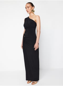 trendyol X Zeynep Tosun Black Cut Out and Accessory Detailed Long Evening Dress & Graduation Dress TCLSS24AE00001  - Image 4