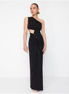 trendyol X Zeynep Tosun Black Cut Out and Accessory Detailed Long Evening Dress & Graduation Dress TCLSS24AE00001  - Image 1