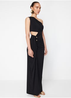 trendyol X Zeynep Tosun Black Cut Out and Accessory Detailed Long Evening Dress & Graduation Dress TCLSS24AE00001  - Image 3