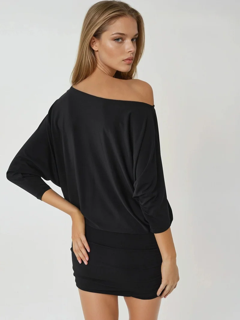 Busem Black BUSEM Asymmetrical Collar Fitted Mini Dress for Women | Best Price UAE