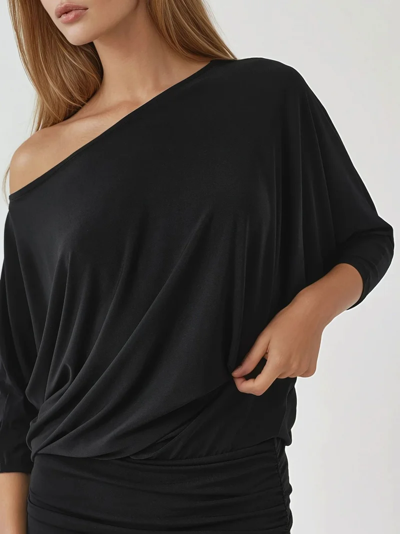 Busem Black BUSEM Asymmetrical Collar Fitted Mini Dress for Women | Best Price UAE