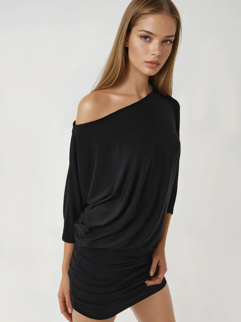 Busem BUSEM Asymmetrical Collar Fitted Mini Dress