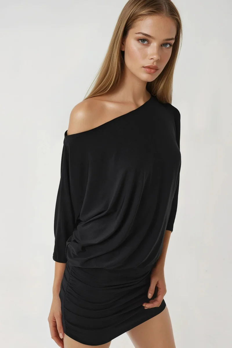 Busem BUSEM Asymmetrical Collar Fitted Mini Dress