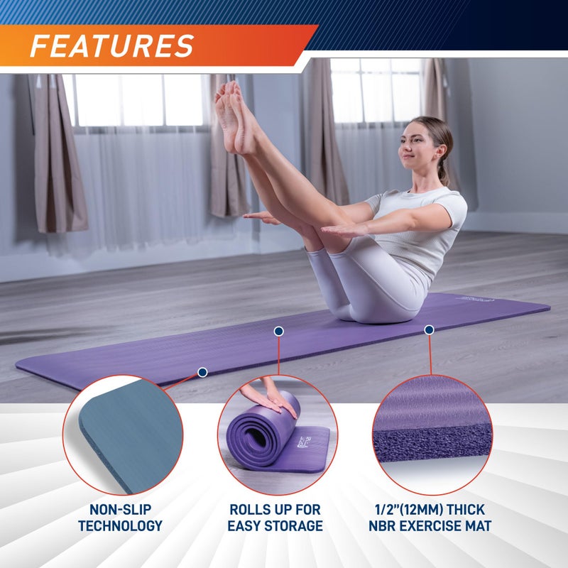 Marcy Circuit Fitness by Marcy 1/2-inch (12mm) Extra Thick Multi-Purpose Exercise Yoga Mat with Carrying Strap - Serenity Purple - Image 4