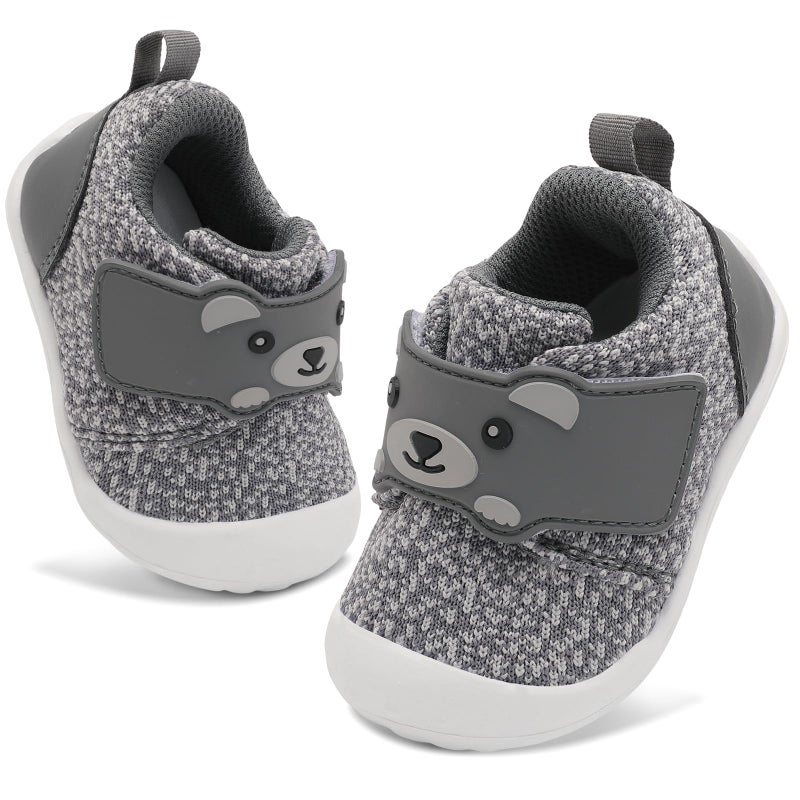 FEETCITY Wide Infant Sneakers - Baby First Walking & Slip On Shoes, Lightweight Barefoot Shoes, Grey, 18-24 Months - Image 1