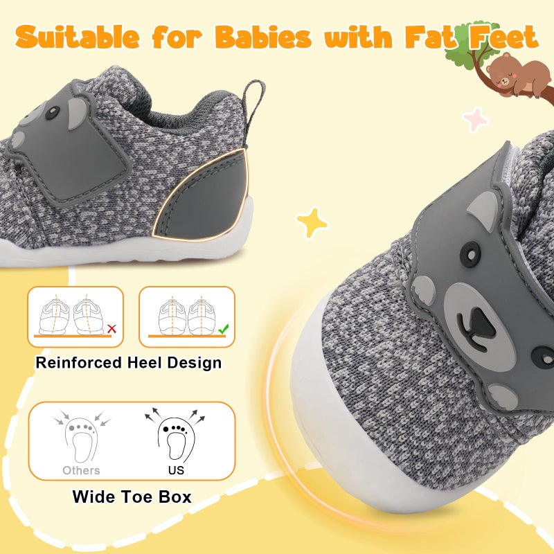 FEETCITY Wide Infant Sneakers - Baby First Walking & Slip On Shoes, Lightweight Barefoot Shoes, Grey, 18-24 Months - Image 4