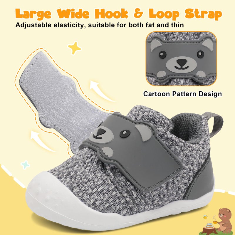 FEETCITY Wide Infant Sneakers - Baby First Walking & Slip On Shoes, Lightweight Barefoot Shoes, Grey, 18-24 Months - Image 5