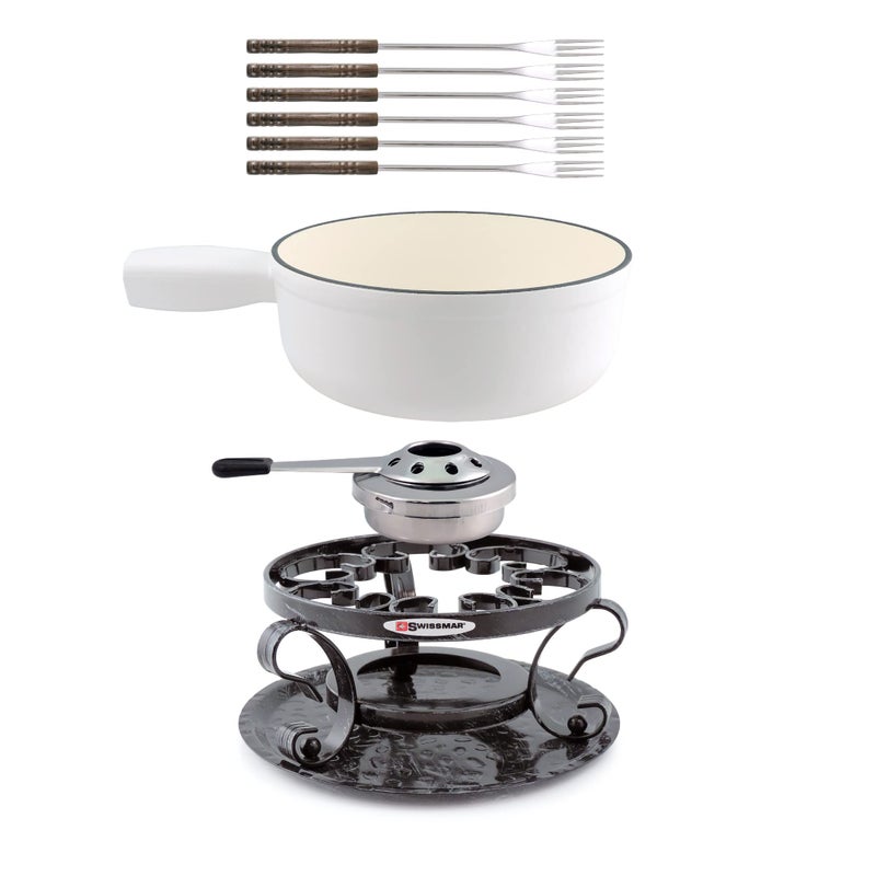 Swissmar Swissmar Lugano 9 Piece Cast Iron Fondue Set  Matte White 