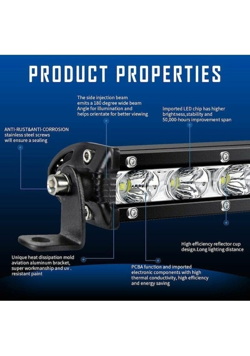 Explosive car led work light ultra-thin 18w6 light small single row long off-road vehicle black - Image 4