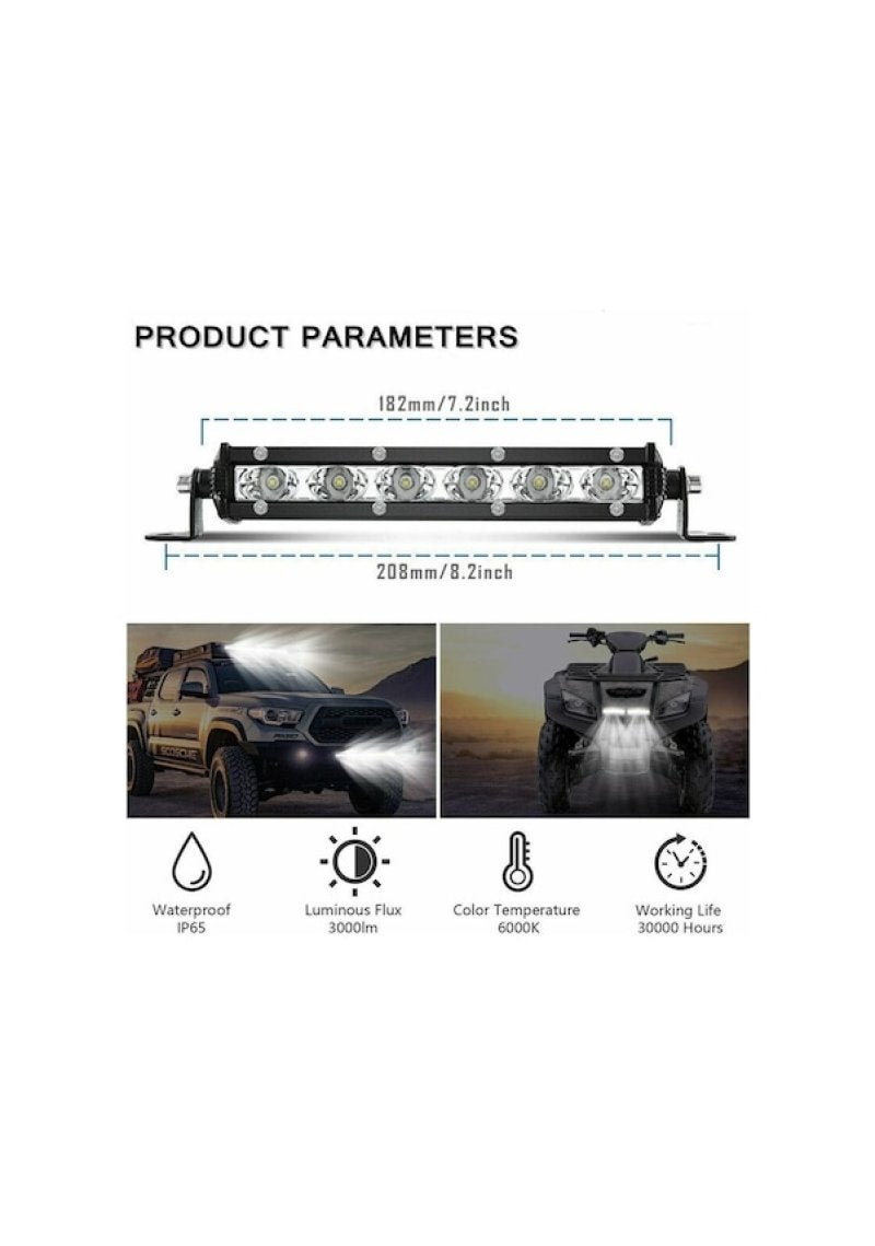 Explosive car led work light ultra-thin 18w6 light small single row long off-road vehicle black - Image 3