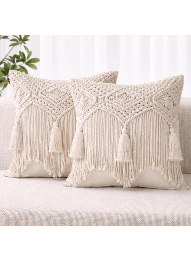 Antikiano Set of 2 Handmade Macrame Throw Pillow Cover with Boho Tassel Design for Cozy and Stylish Home Decor – 40 × 40 CM - Image 5